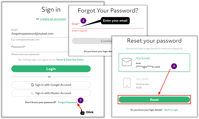 reset password